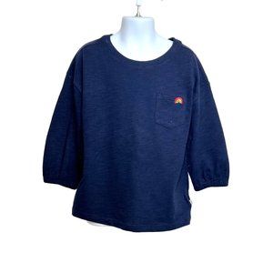 Gap Kids Girls T-Shirt S 6-7 Navy Long Sleeve Rainbow Embroidered Pocket Left